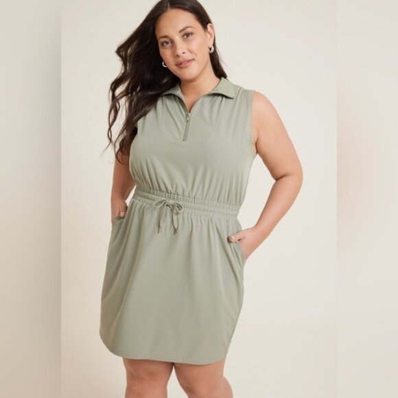 New Maurice’s Athleisure Casual Zip Dress Neutral Athletic Preppy Pockets - Picture 1 of 7